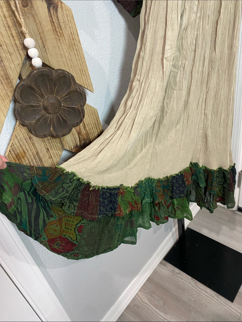 Young Threads Boho Patchwork Dress in Cream and Green sz S - Picture 8 of 9